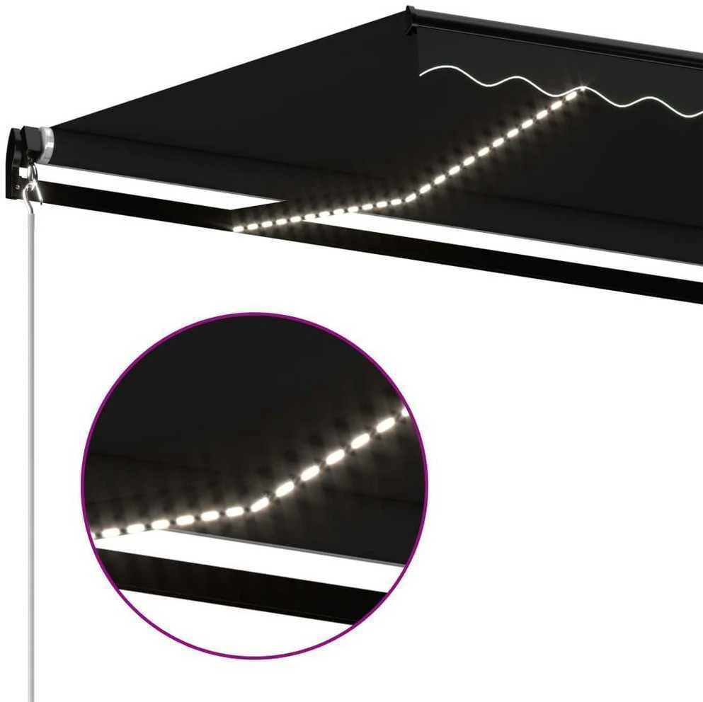 Rankiniu būdu ištraukiama markizė su LED, antracito, 450x350cm