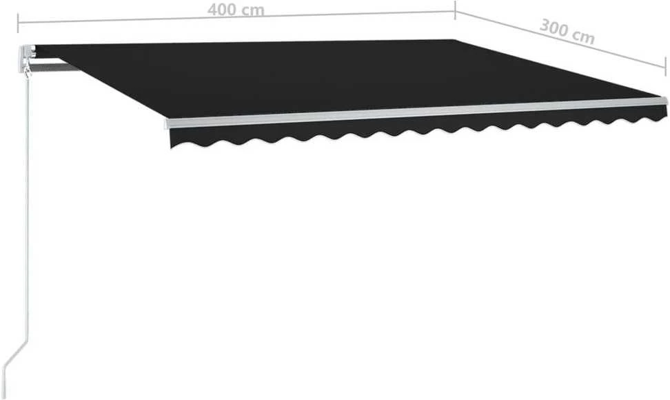 Rankiniu būdu ištraukiama markizė su LED, antracito, 400x300cm