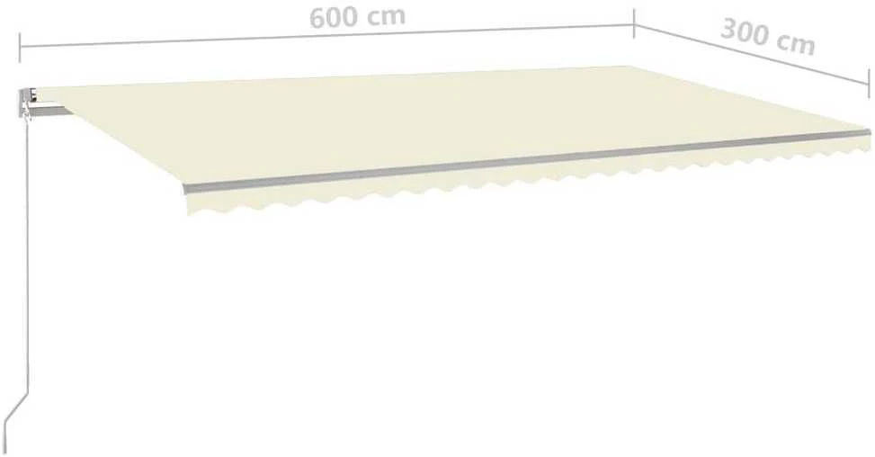 Rankiniu būdu ištraukiama markizė su LED, kreminė, 600x300cm