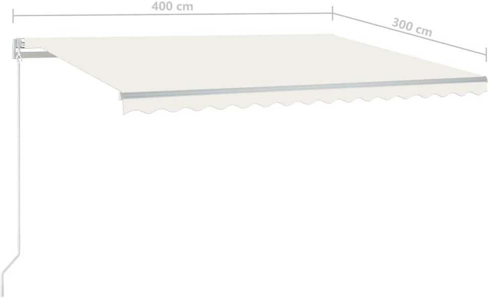 Rankiniu būdu ištraukiama markizė su LED, kreminė, 400x300cm
