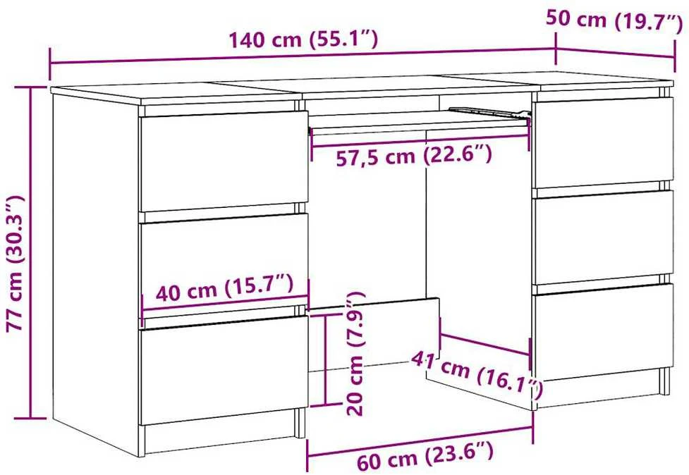Rašomasis stalas, artisano, 140x50x77cm, apdirbta mediena