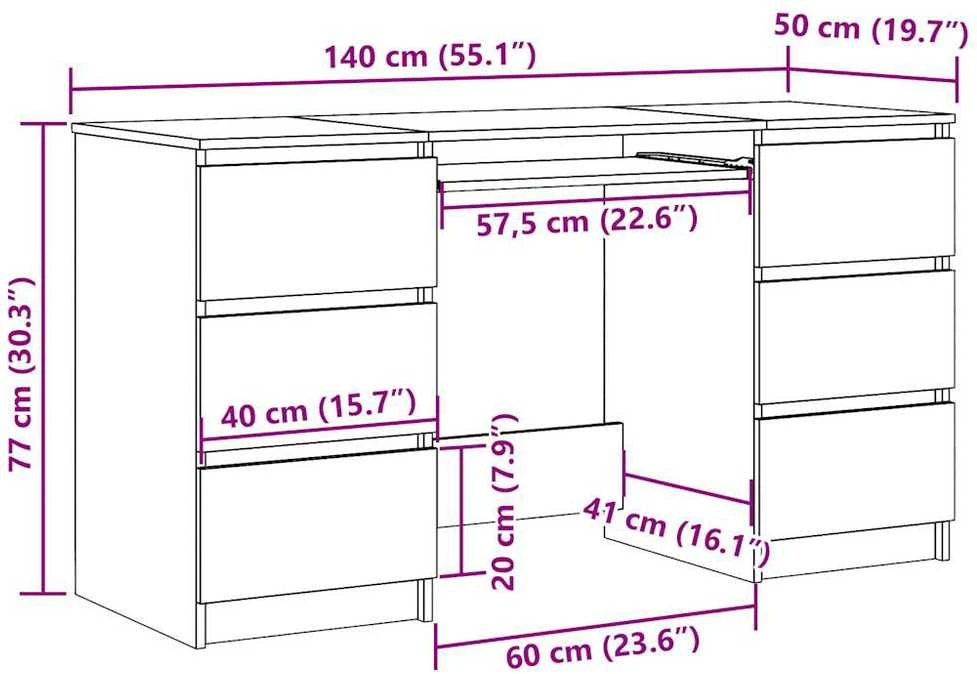 Rašomasis stalas, medienos, 140x50x77cm, apdirbta mediena