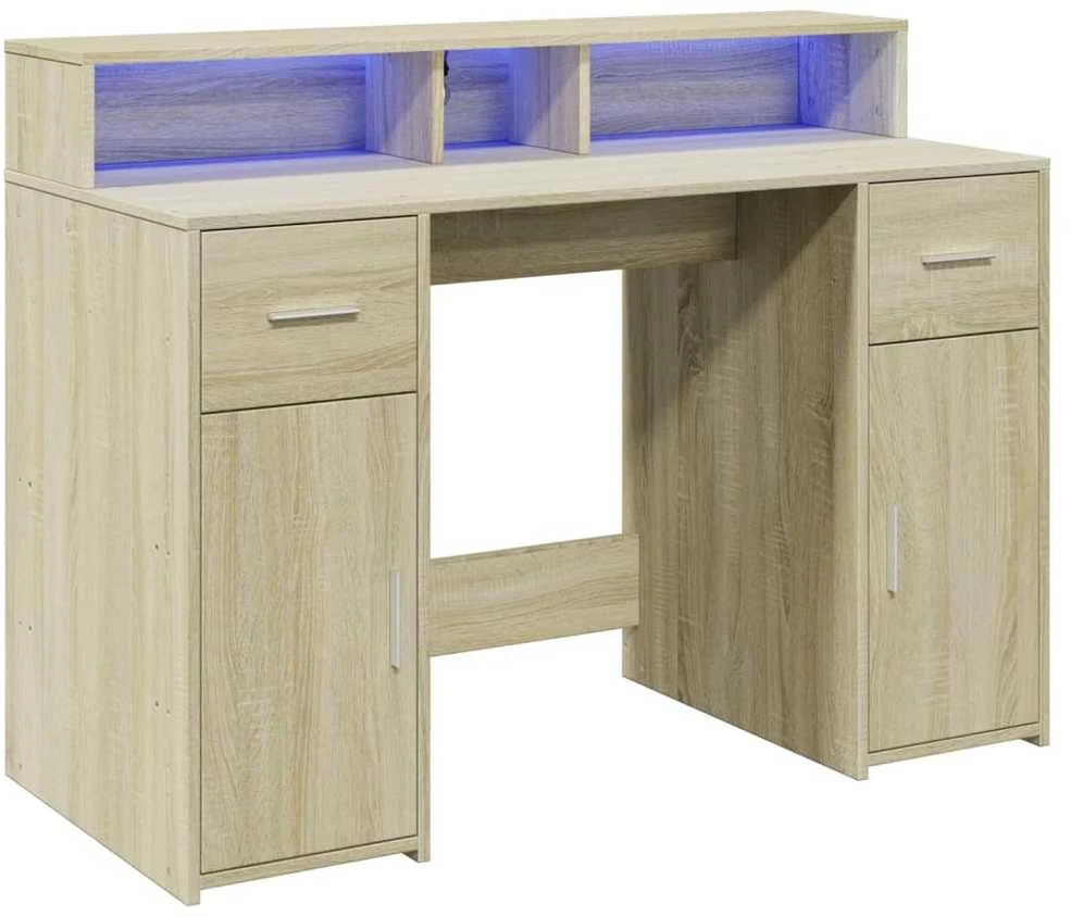 Rašomasis stalas su LED apšvietimu, ąžuolo, 97x45x90cm, mediena