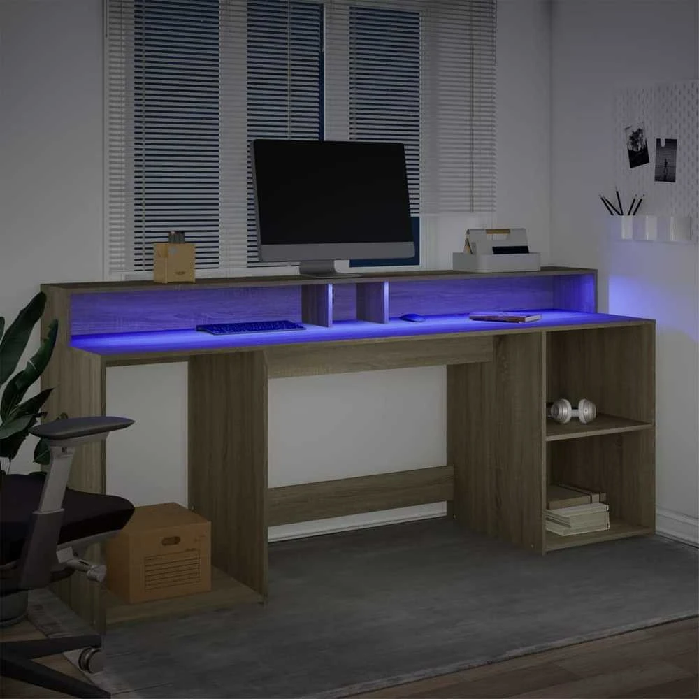 Rašomasis stalas su LED apšvietimu, ąžuolo, 200x55x91cm