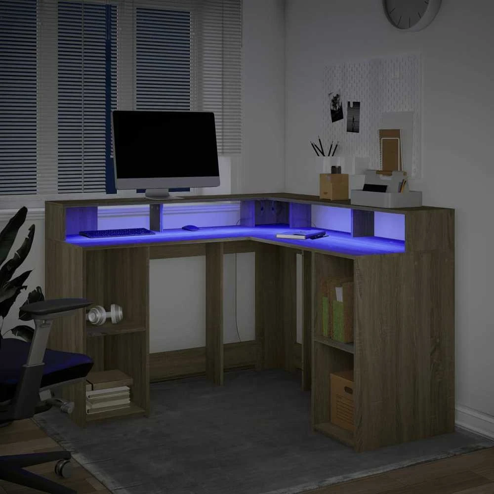 Rašomasis stalas su LED apšvietimu, ąžuolo, 130x130x91cm