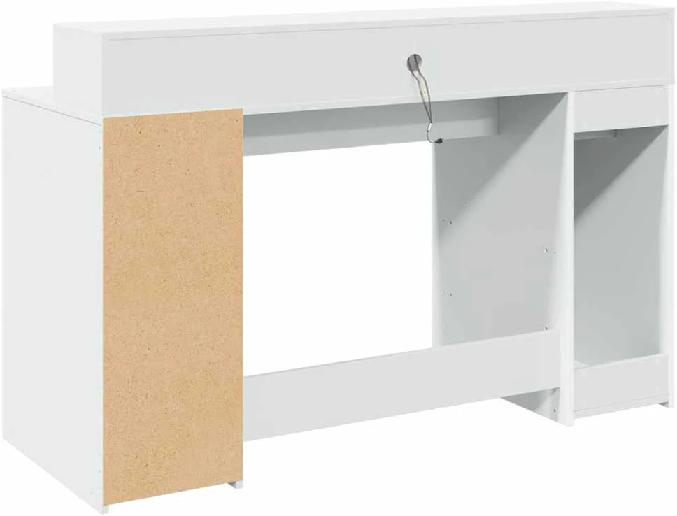 Rašomasis stalas su LED apšvietimu, baltas, 140x55x91cm