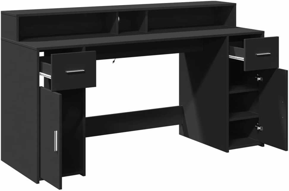 Rašomasis stalas su LED apšvietimu, juodas, 160x55x91cm