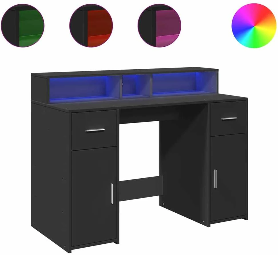 Rašomasis stalas su LED apšvietimu, juodas, 120x55x91cm