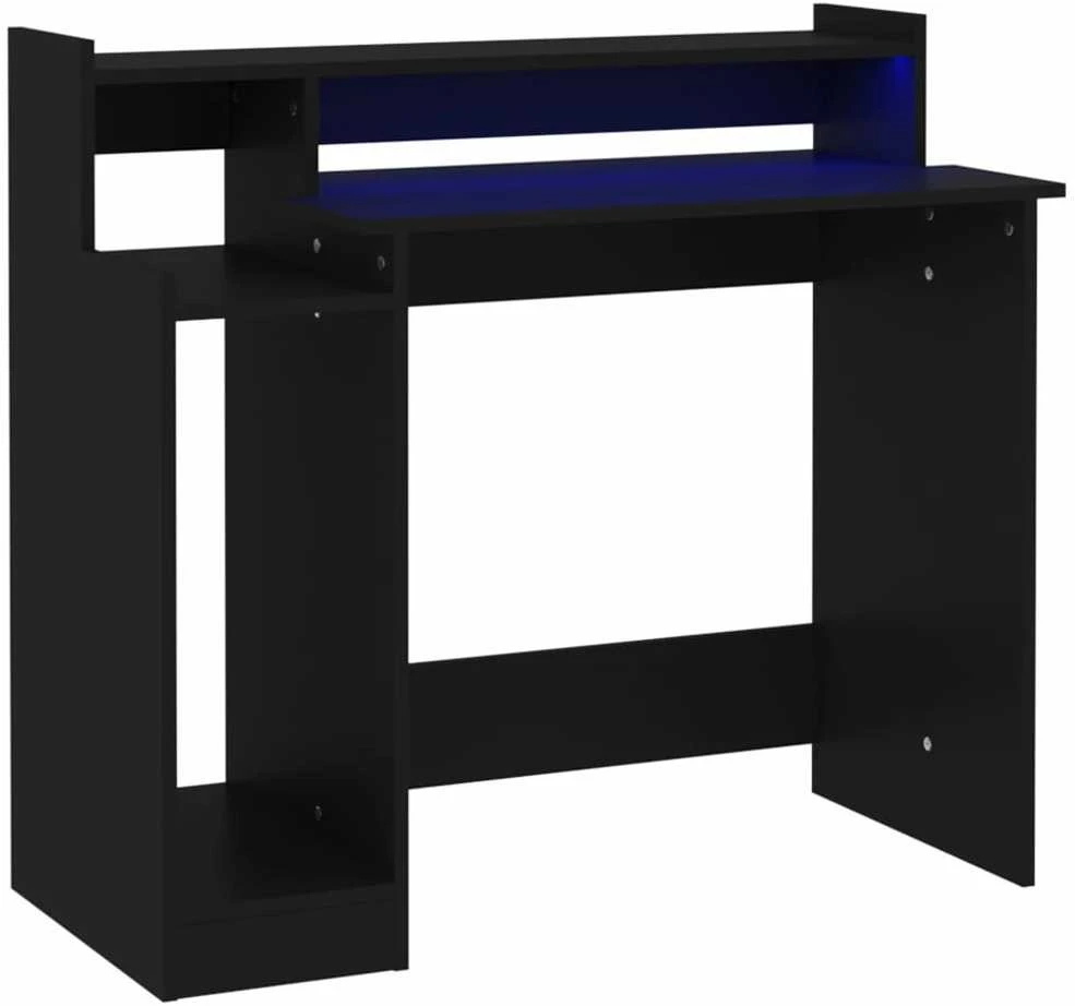 Rašomasis stalas su LED apšvietimu, juodas, 97x45x90cm, mediena