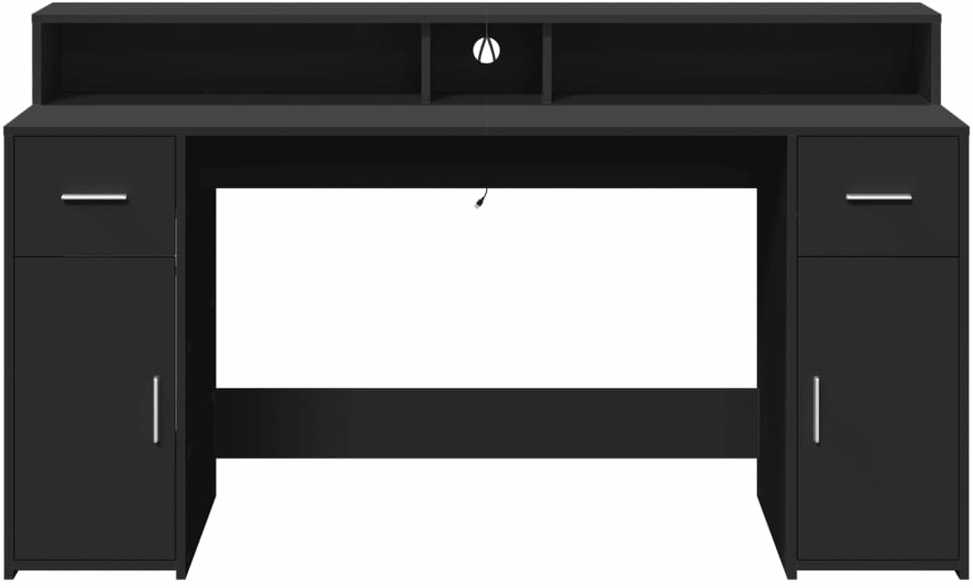 Rašomasis stalas su LED apšvietimu, juodas, 160x55x91cm