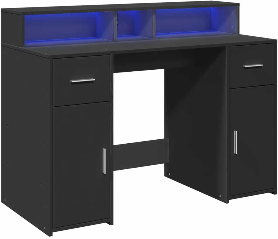 Rašomasis stalas su LED apšvietimu, juodas, 120x55x91cm