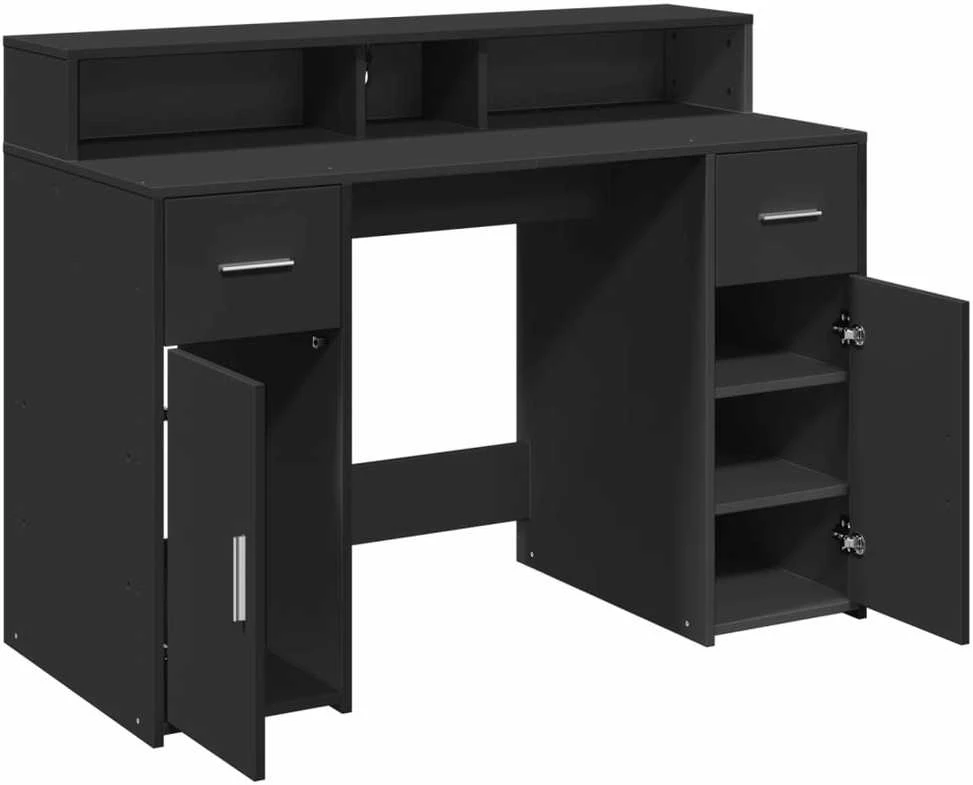 Rašomasis stalas su LED apšvietimu, juodas, 120x55x91cm