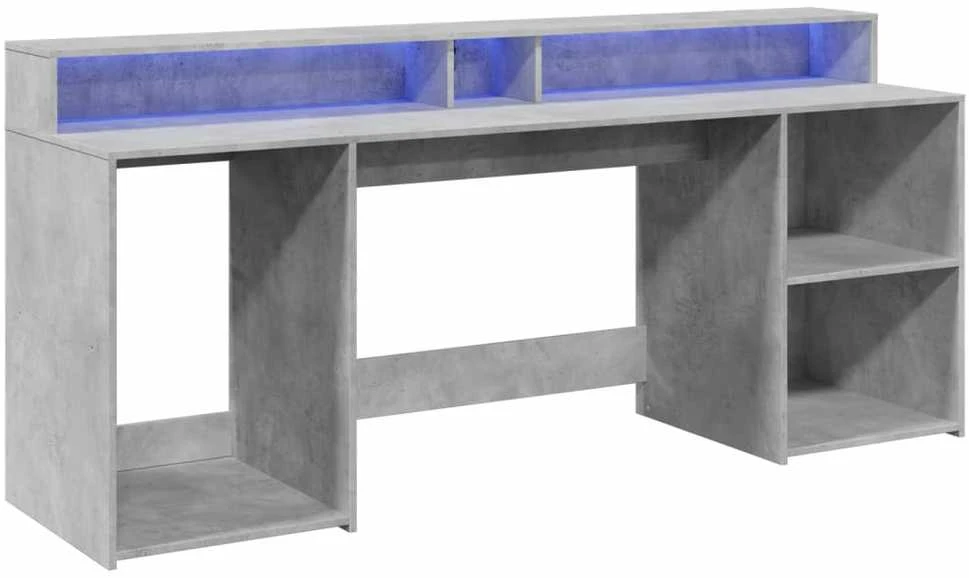 Rašomasis stalas su LED, betono pilkas, 200x55x91cm, mediena