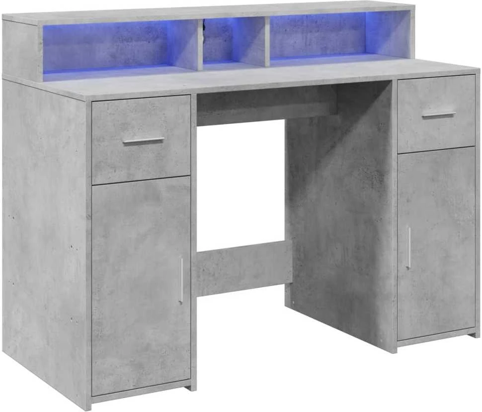 Rašomasis stalas su LED, betono pilkas, 120x55x91cm, mediena