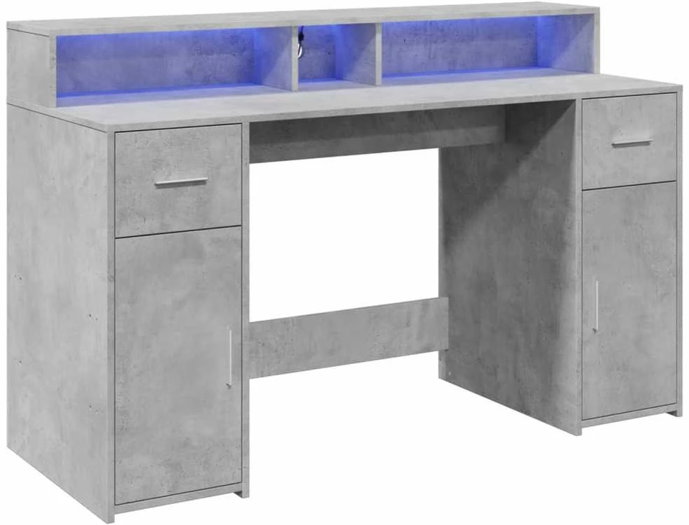 Rašomasis stalas su LED, betono pilkas, 140x55x91cm, mediena