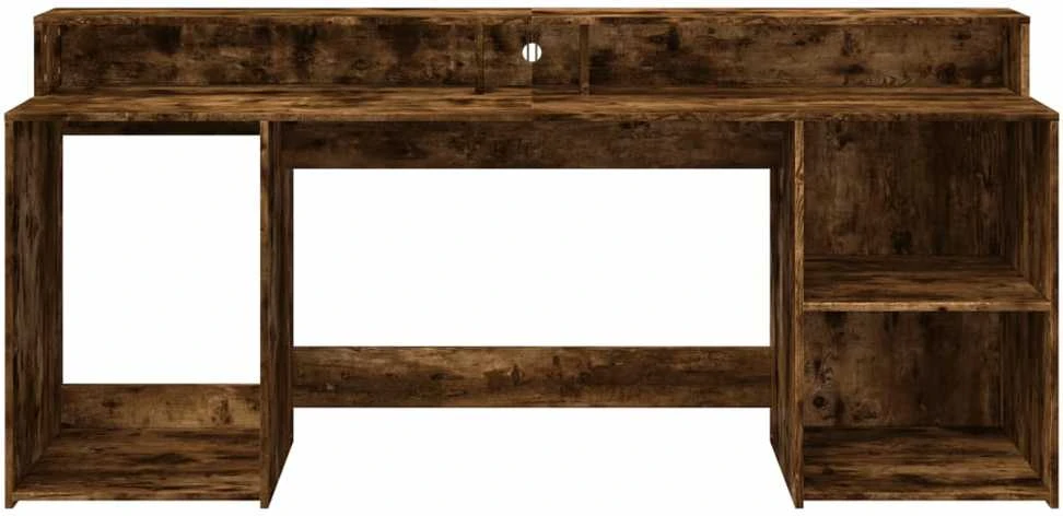 Rašomasis stalas su LED, dūminio ąžuolo, 200x55x91cm, mediena