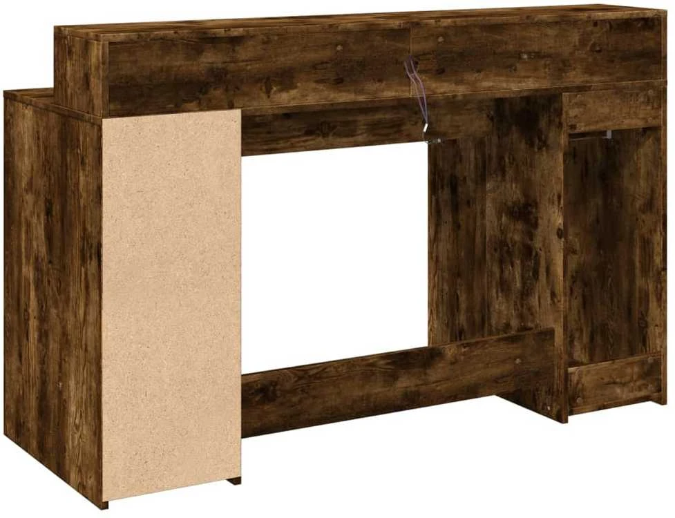 Rašomasis stalas su LED, dūminio ąžuolo, 140x55x91cm, mediena