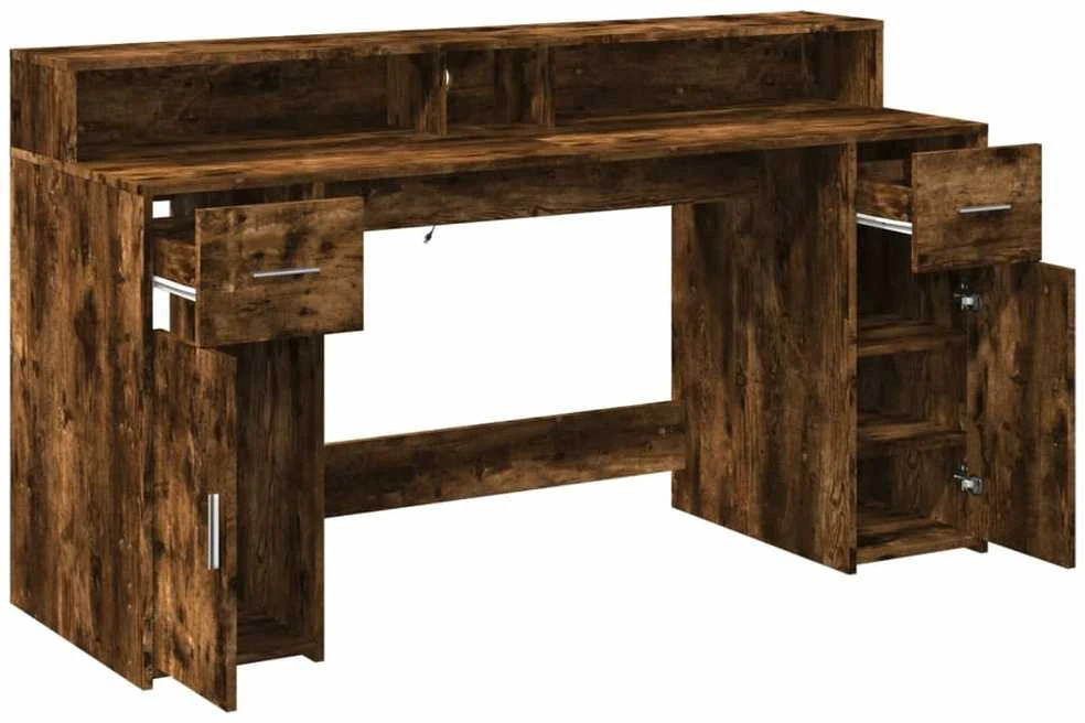 Rašomasis stalas su LED, dūminio ąžuolo, 160x55x91cm, mediena