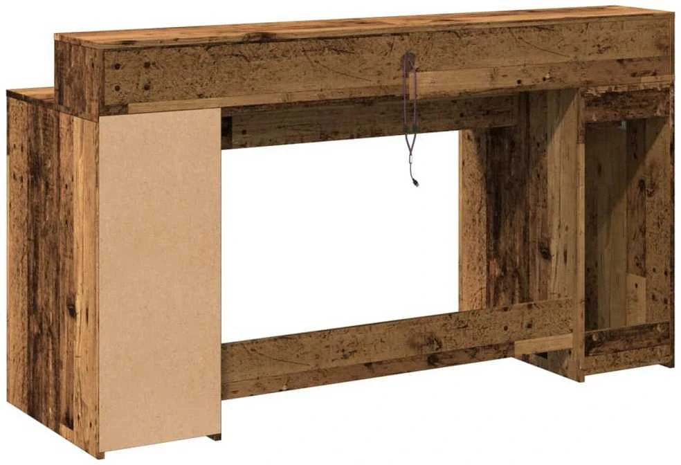 Rašomasis stalas su LED, pilkas ąžuolo, 160x55x91cm, mediena