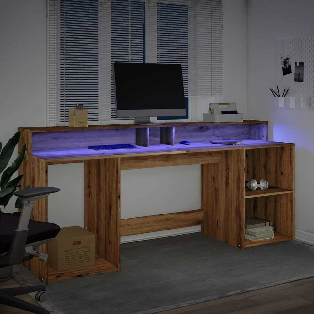 Rašomasis stalas su LED, artisano ąžuolo, 200x55x91cm, mediena