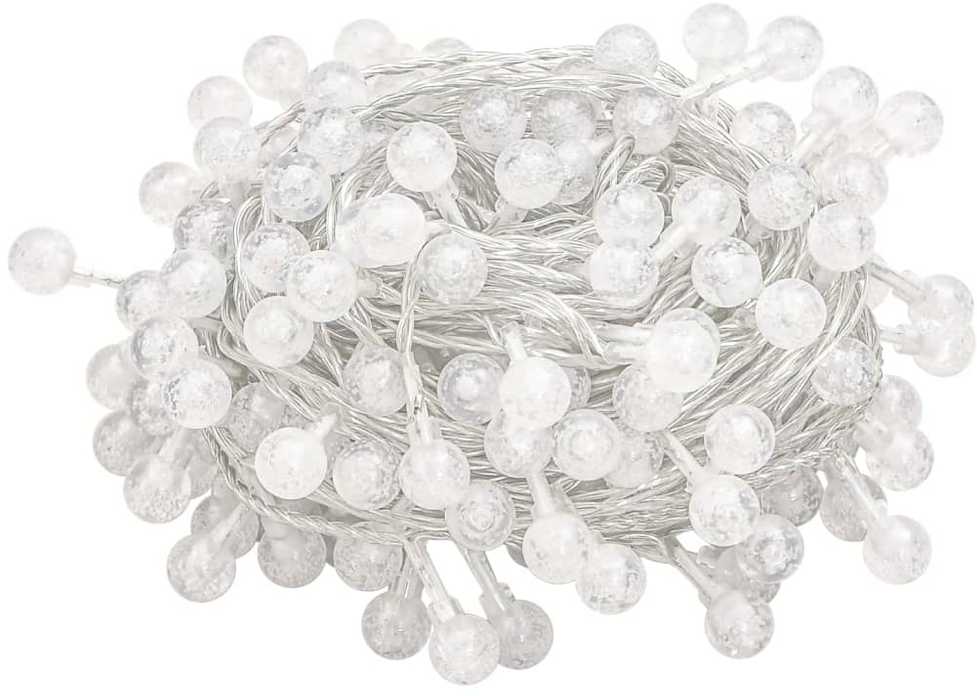 Rutuliukų girlianda, 20m, 200 šiltų baltų LED, 8 funkcijos