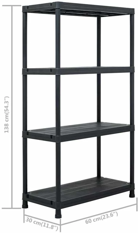 Sandėliavimo lentynos, 5vnt., juodos, 60x30x138cm, plastikas