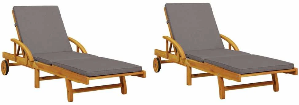 Saulės gultai su čiužinukais, 2vnt., 200x68x83cm, akacija