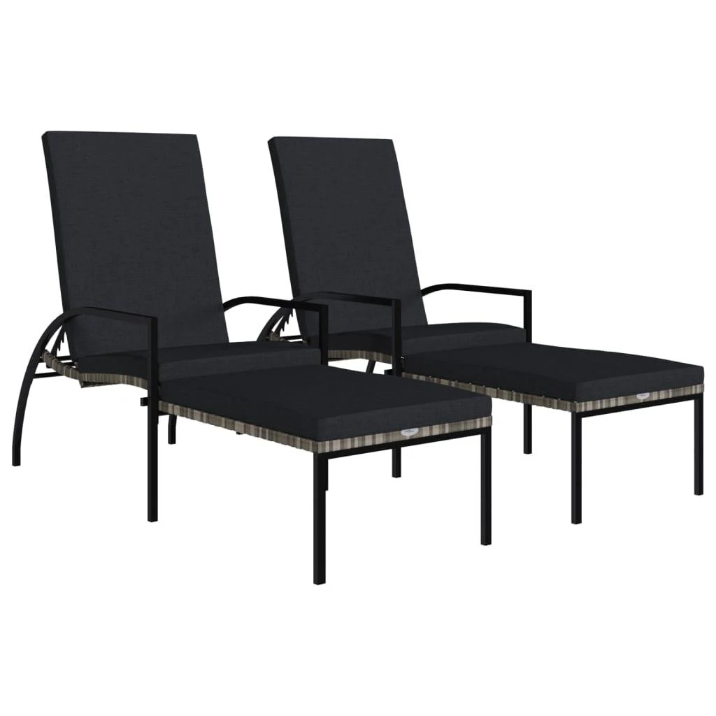 Sofa Saulės gultai su pakojomis, 2vnt., pilkos spalvos, PE ratanas