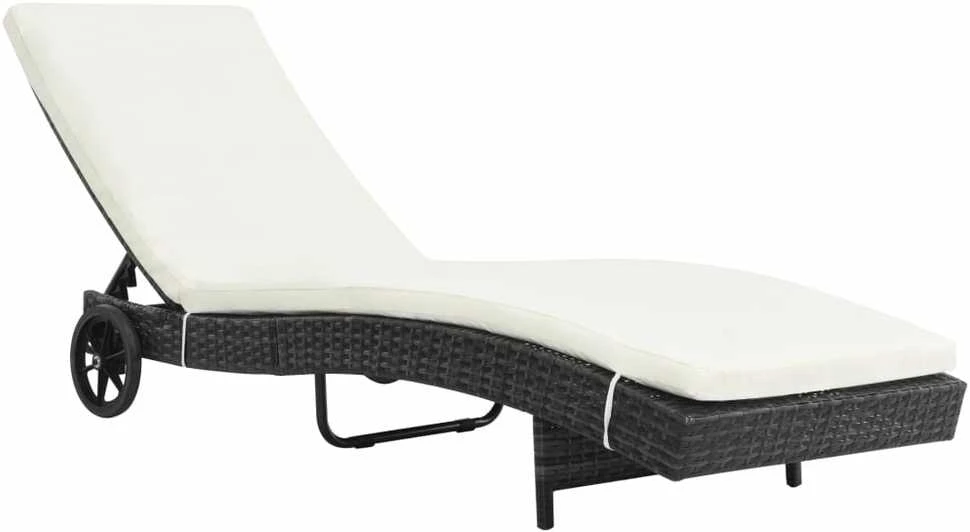 Sofa Saulės gultai su ratukais/čiužinukais, 2vnt., juodi, ratanas