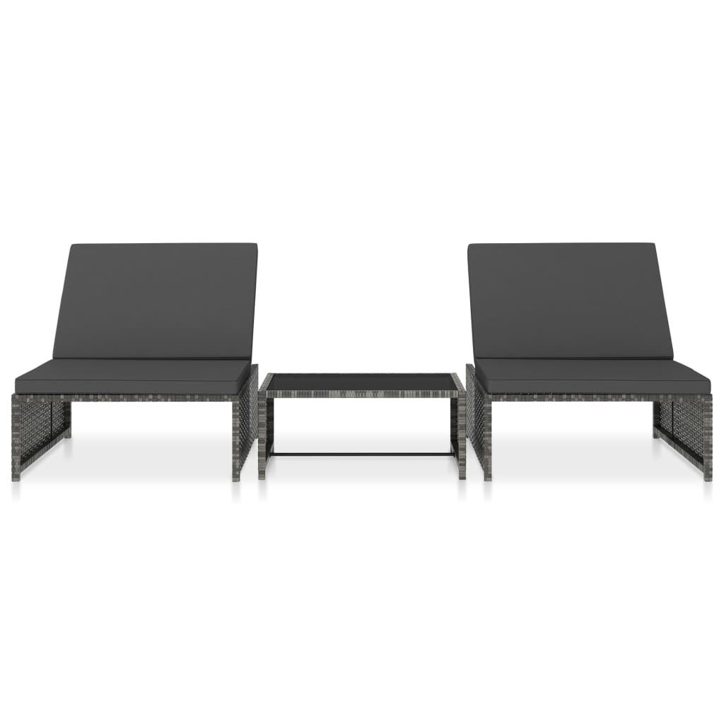 Sofa Saulės gultai su staliuku, 2vnt., pilkos spalvos, poliratanas