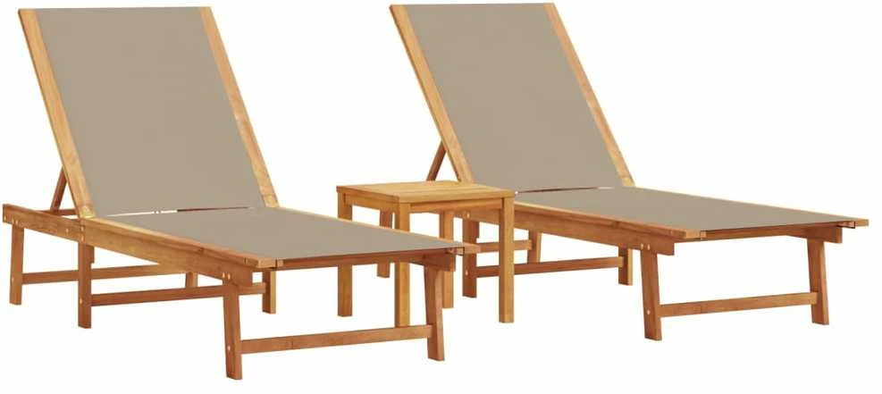 Saulės gultai su stalu, 2vnt., taupe, akacija ir tekstilenas