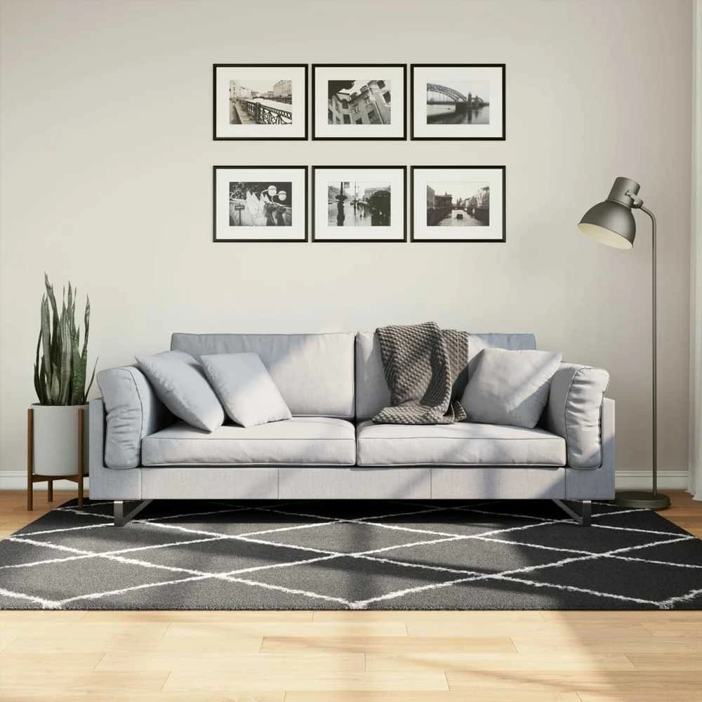 Shaggy tipo kilimas, juodas ir kreminis, 140x200cm