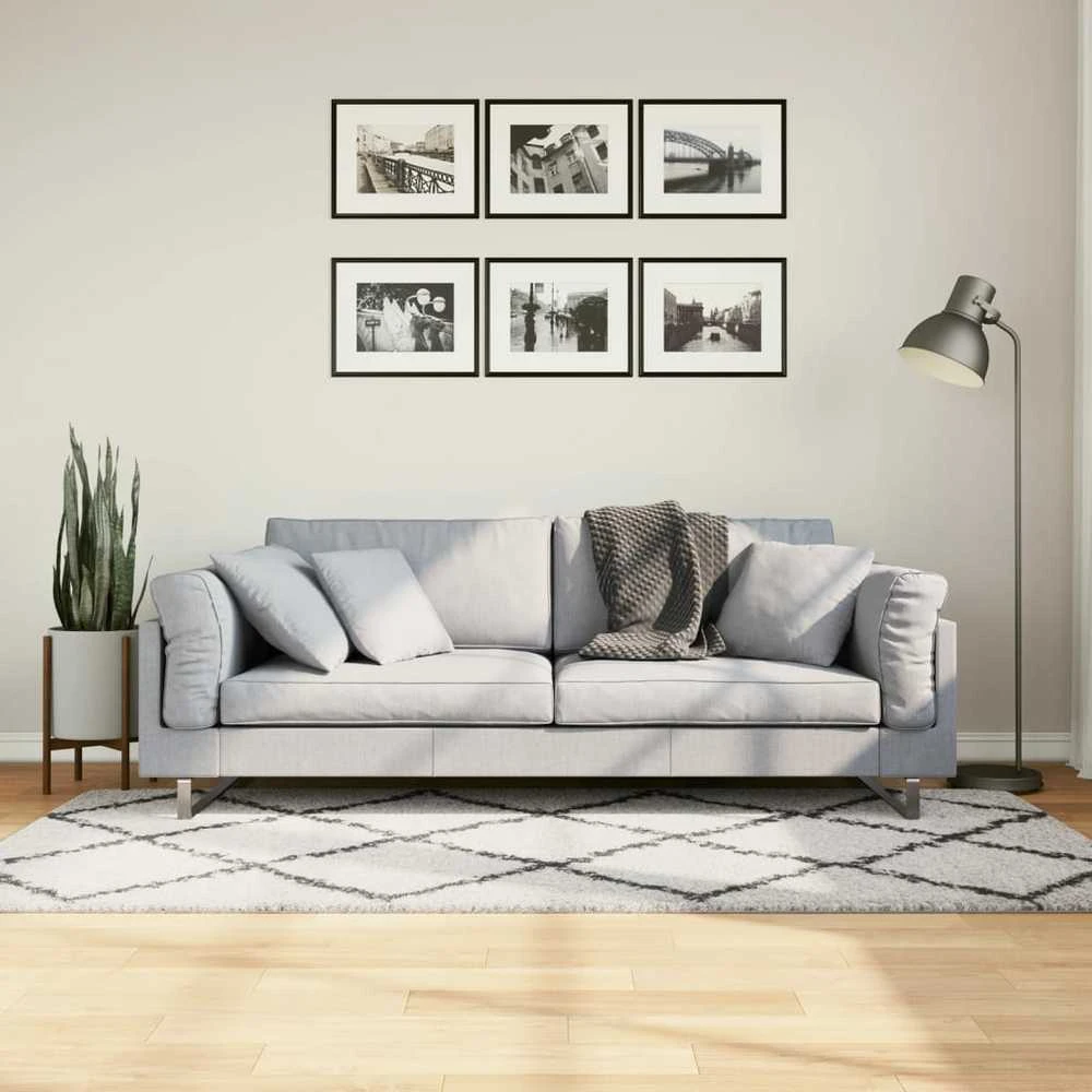 Shaggy tipo kilimas, kreminis ir juodas, 100x200cm