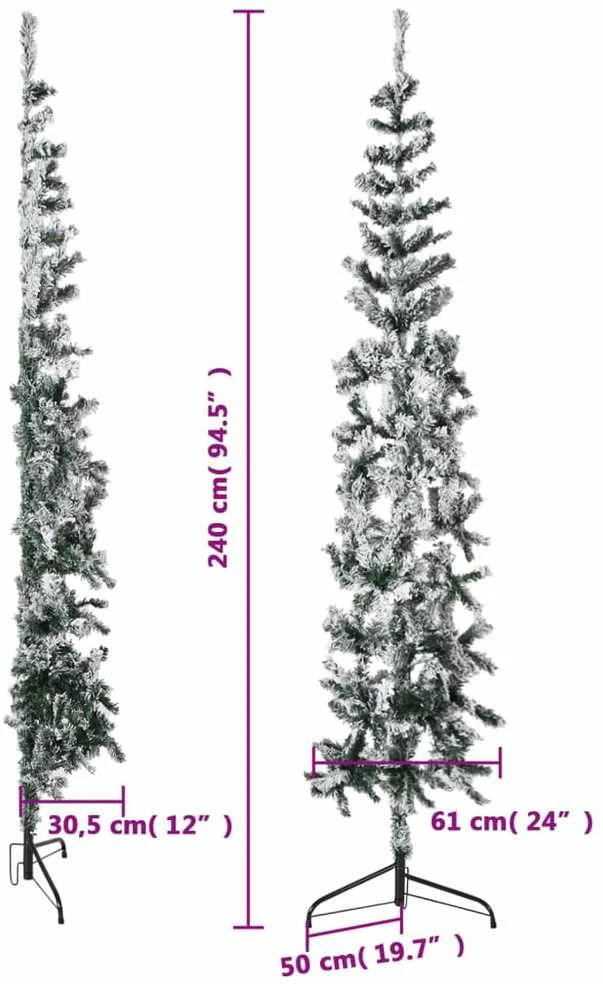 Siaura dirbtinė Kalėdų eglutė, 240cm, padengta sniegu