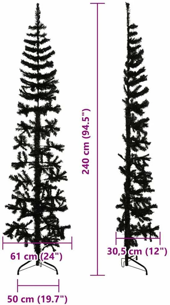 Siaura dirbtinė pusinė Kalėdų eglutė su stovu, juoda, 240cm