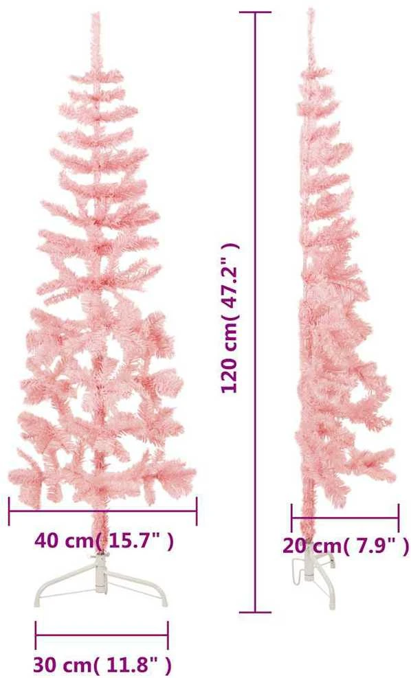 Siaura dirbtinė pusinė Kalėdų eglutė su stovu, rožinė, 120cm