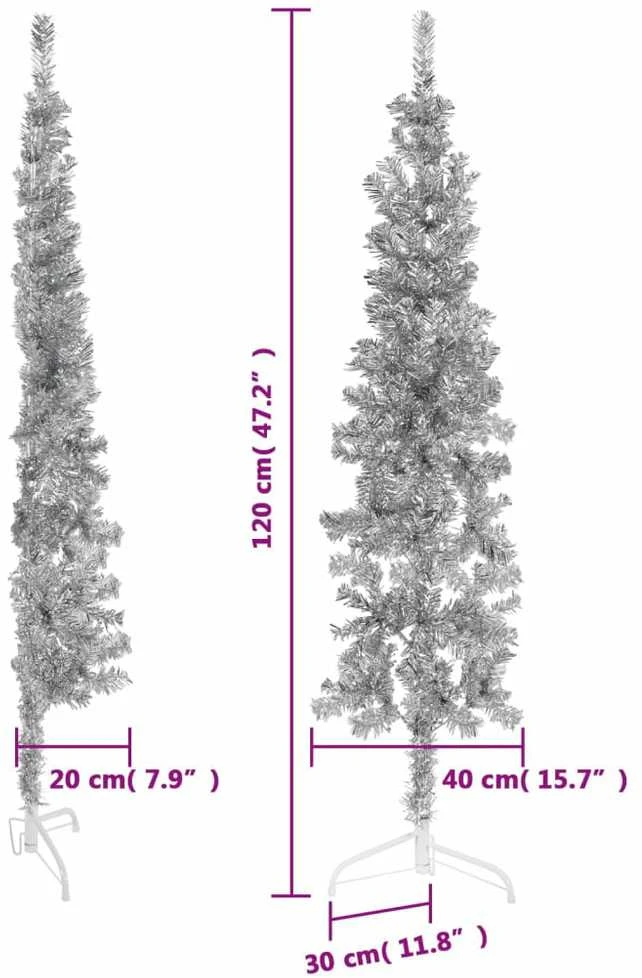 Siaura dirbtinė pusinė Kalėdų eglutė su stovu, sidabrinė, 120cm