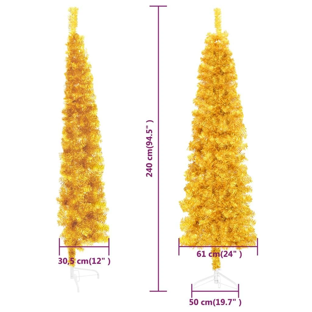 Siaura dirbtinė pusinė Kalėdų eglutė su stovu, auksinė, 240cm