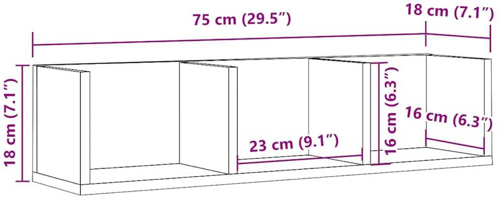 Sieninė CD lentyna, artisano, 75x18x18cm, apdirbta mediena