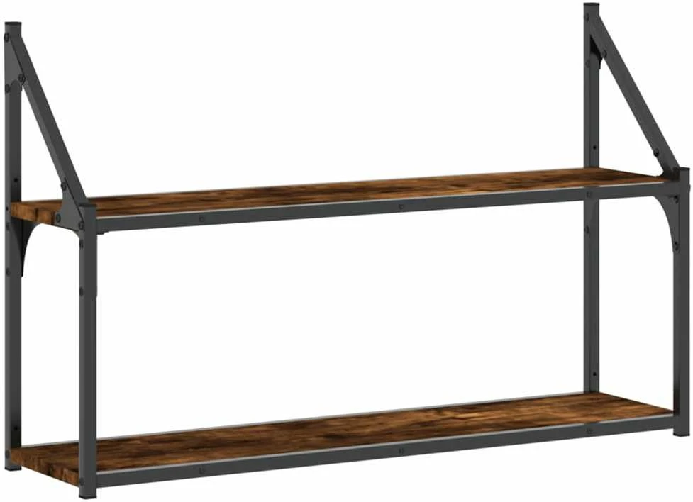 Sieninė lentyna, 2 aukštų, dūminė, 80x21x51cm, apdirbta mediena