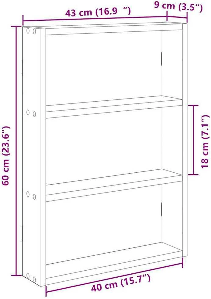 Sieninė lentyna, juodos, 43x9x60cm, apdirbta mediena