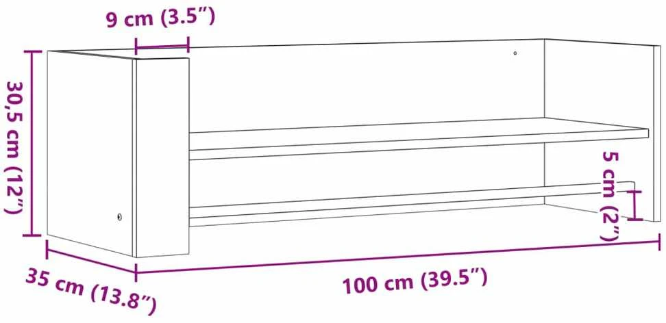 Sieninė lentyna, juodos spalvos, 100x35x30,5cm, MDP