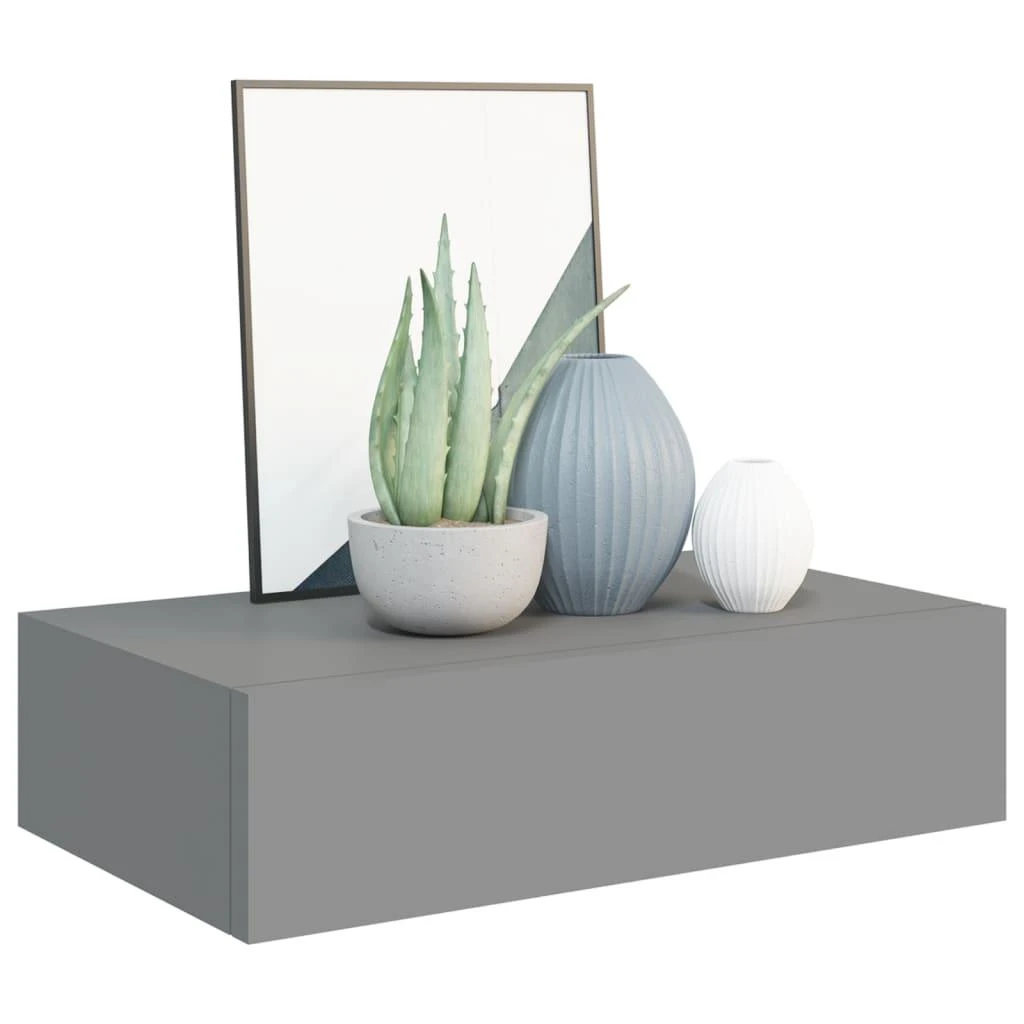 Sieninė lentyna su stalčiumi, pilka, 40x23,5x10cm, MDF