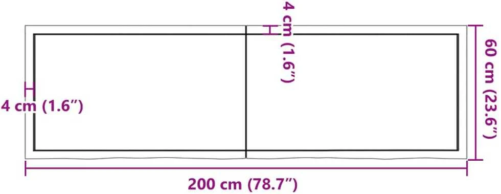 Sieninė lentyna, tamsiai ruda, 200x60x(2-4) cm, ąžuolo masyvas