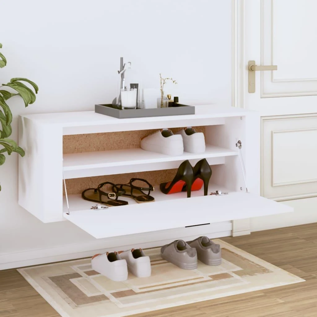 Sieninė spintelė batams, balta, 100x35x38cm, apdirbta mediena