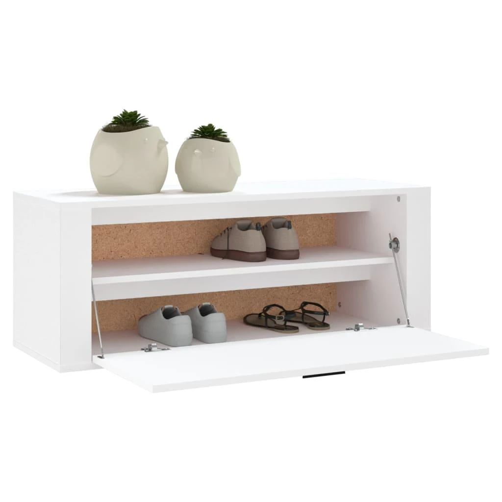 Sieninė spintelė batams, balta, 100x35x38cm, apdirbta mediena