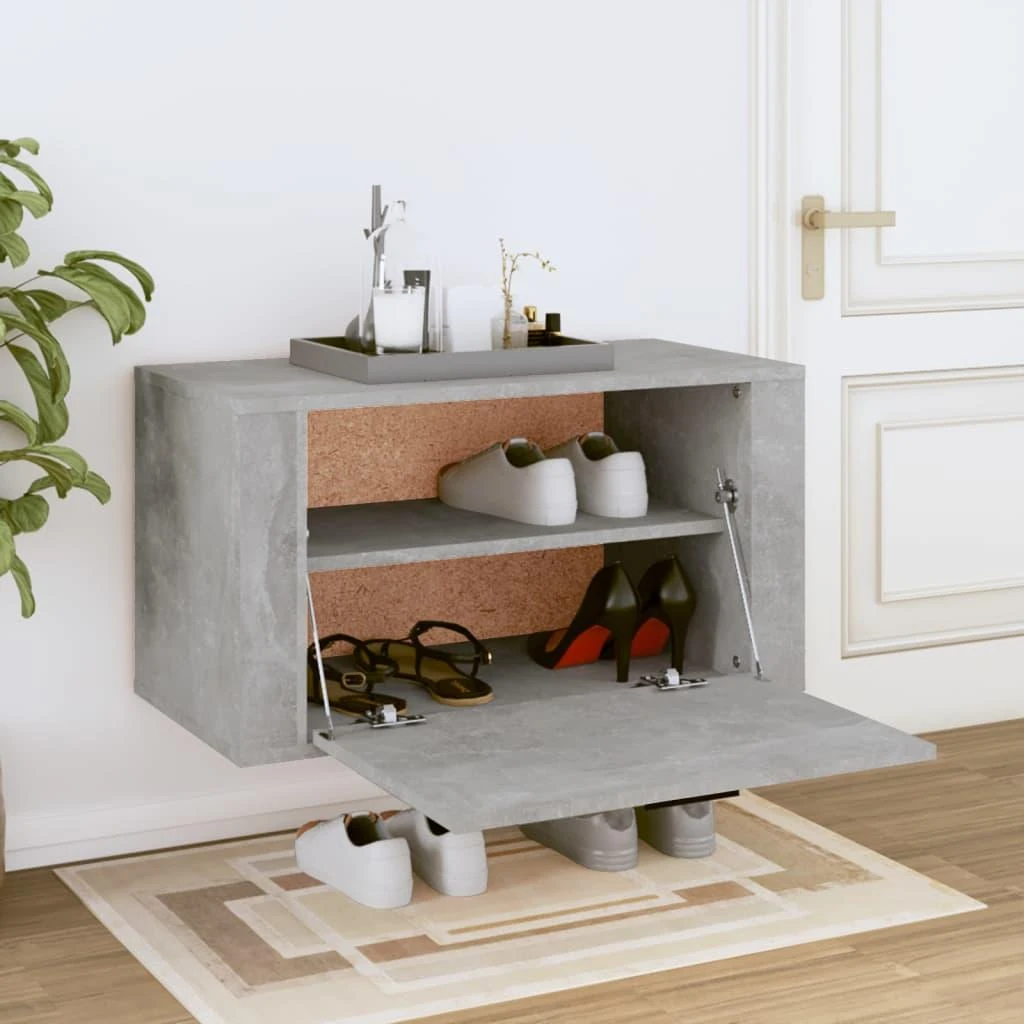 Sieninė spintelė batams, betono pilka, 70x35x38cm, mediena