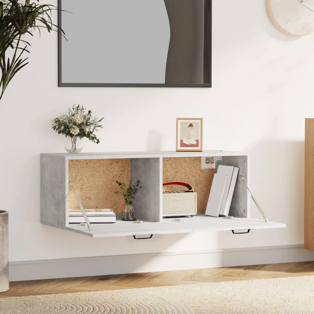 Sieninė spintelė, betono pilka, 100x36,5x35cm, apdirbta mediena