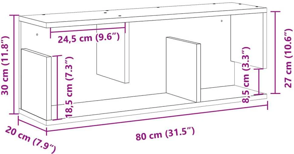 Sieninė spintelė, juodos spalvos, 80x20x30cm, apdirbta mediena