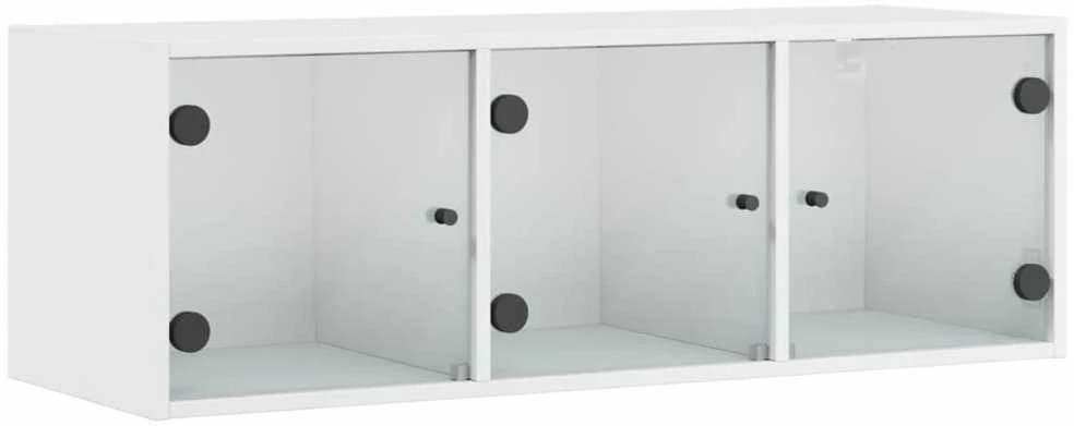Sieninė spintelė su stiklinėmis durelėmis, balta, 102x37x35cm